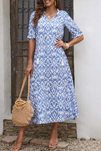 Load image into Gallery viewer, Sky Blue V Neck Casual Geometric Print Maxi Dress
