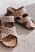Load image into Gallery viewer, Beige Linen Woven Cross Criss Hollowed Slip-On Slippers

