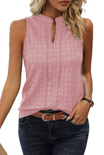 Load image into Gallery viewer, Pink Lattice Textured Split Neck Tank Top
