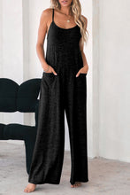 Load image into Gallery viewer, Black Loose Fit Side Pockets Spaghetti Strap Wide Leg Jumpsuit
