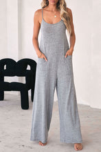 Load image into Gallery viewer, Black Loose Fit Side Pockets Spaghetti Strap Wide Leg Jumpsuit
