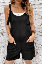 Load image into Gallery viewer, Black Adjustable Straps Pocketed Textured Romper
