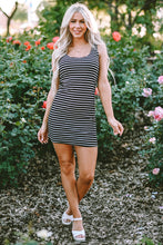 Load image into Gallery viewer, Black Stripe Ribbed Knit Sleeveless Mini Dress
