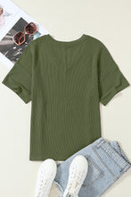 Load image into Gallery viewer, Jungle Green Corded V Neck Chest Pocket Loose T-shirt
