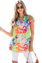 Load image into Gallery viewer, Multicolour Leopard Flutter Sleeve V Neck Crinkled Blouse
