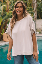 Load image into Gallery viewer, Apricot Ribbed Knit Batwing Sleeve Tunic Oversized T Shirt
