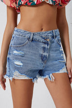 Load image into Gallery viewer, Sky Blue High Rise Crossover Waist Denim Shorts
