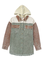 Load image into Gallery viewer, Khaki Patchwork Hooded Corduroy Shacket
