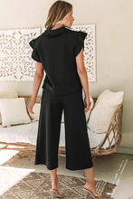 Load image into Gallery viewer, Black Textured Flutter Sleeve Top Wide Leg Pants Set

