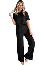 Load image into Gallery viewer, Black Solid Color T Shirt 2pcs Wide Leg Pants Set
