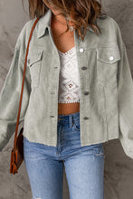 Load image into Gallery viewer, Sky Blue Raw Hem Flap Pockets Cropped Corduroy Jacket
