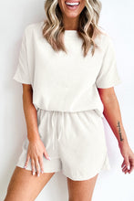 Load image into Gallery viewer, White Casual Textured Tee and Drawstring Shorts Set
