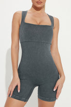 Load image into Gallery viewer, Black Ribbed Square Neck Padded Sports Romper
