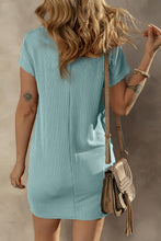 Load image into Gallery viewer, Gray Striped Ribbed Knit T-shirt Shift Dress
