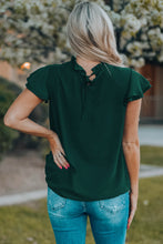 Load image into Gallery viewer, Green Tiered Sleeve Frilled Neck Dotted Top
