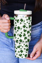 Load image into Gallery viewer, Dark Green Clover Print Thermos Cup with Handle 40oz
