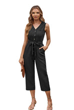 Load image into Gallery viewer, Pink Buttoned Sleeveless Cropped Jumpsuit with Sash
