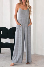 Load image into Gallery viewer, Black Loose Fit Side Pockets Spaghetti Strap Wide Leg Jumpsuit
