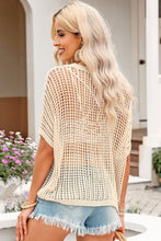 Load image into Gallery viewer, Apricot Fishnet Knit Ribbed Round Neck Short Sleeve Sweater Tee
