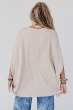 Load image into Gallery viewer, Apricot Ribbed Knit Batwing Sleeve Tunic Oversized T Shirt

