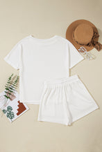 Load image into Gallery viewer, White Casual Textured Tee and Drawstring Shorts Set
