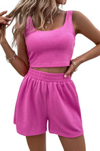 Load image into Gallery viewer, Rose Rib Knitted Sleeveless Crop Top and Elastic Waist Shorts Set
