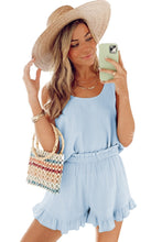 Load image into Gallery viewer, Sky Blue Textured U Neck Tank Top and High Waist Shorts Set
