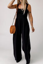 Load image into Gallery viewer, Black Smocked Sleeveless Wide Leg Jumpsuit with Pockets
