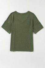 Load image into Gallery viewer, Jungle Green Corded V Neck Chest Pocket Loose T-shirt
