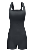 Load image into Gallery viewer, Black Ribbed Square Neck Padded Sports Romper
