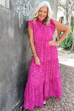Load image into Gallery viewer, Rose Red Leopard Print Ruffled Trim Tiered Maxi Dress
