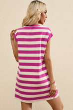 Load image into Gallery viewer, Rose Stripe Cap Sleeve Pocketed Shift T-shirt Dress
