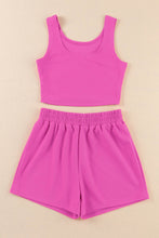 Load image into Gallery viewer, Rose Rib Knitted Sleeveless Crop Top and Elastic Waist Shorts Set
