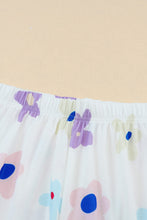 Load image into Gallery viewer, White Flower Print Short Sleeve High Waist Two Piece Shorts Set
