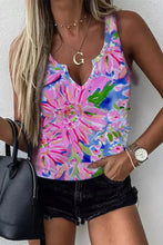 Load image into Gallery viewer, Pink Abstract Floral Print Notch V Neck Rolled Short Sleeve Blouse

