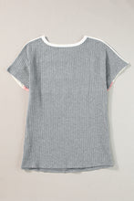 Load image into Gallery viewer, Gray Ribbed Color Block Patchwork T-shirt
