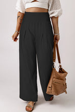 Load image into Gallery viewer, Black Smocked Wide Waistband High Waist Wide Leg Pants
