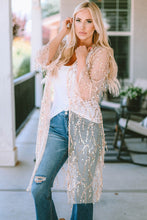 Load image into Gallery viewer, Black Sequin Sheer Long Sleeve Open Front Kimono
