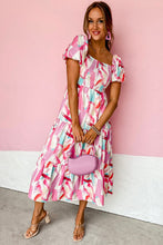 Load image into Gallery viewer, Pink Brush Stroke Printed Smocked Ruffle Tiered Dress
