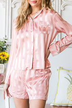 Load image into Gallery viewer, Pink Striped Print Buttoned Shirt and Drawstring Shorts Lounge Set
