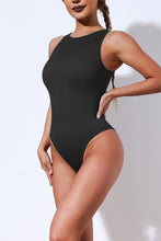 Load image into Gallery viewer, Black Solid Color Ribbed Sleeveless Sport Romper
