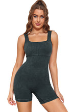 Load image into Gallery viewer, Black Ribbed Square Neck Padded Sports Romper
