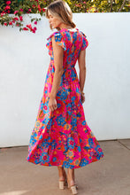Load image into Gallery viewer, Rose Red Boho Floral V Neck Ruffle Tiered Long Dress
