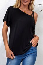 Load image into Gallery viewer, Black Asymmetric Criss Cross One Shoulder T Shirt
