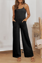 Load image into Gallery viewer, Black Loose Fit Side Pockets Spaghetti Strap Wide Leg Jumpsuit
