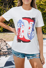 Load image into Gallery viewer, White American Flag Boots Pattern Graphic Tee
