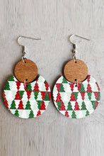 Load image into Gallery viewer, Dark Green Christmas Checker Graphic Wooden Earrings
