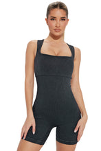 Load image into Gallery viewer, Black Ribbed Square Neck Padded Sports Romper
