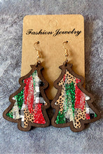 Load image into Gallery viewer, Red Shade Of Leopard Plaid Christmas Tree Earrings
