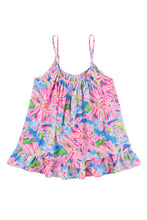 Load image into Gallery viewer, Pink Abstract Floral Print Notch V Neck Rolled Short Sleeve Blouse
